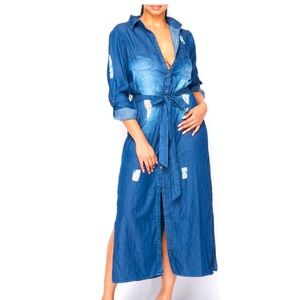 Distressed Soft Denim Dress/Jacket (Dark Wash)